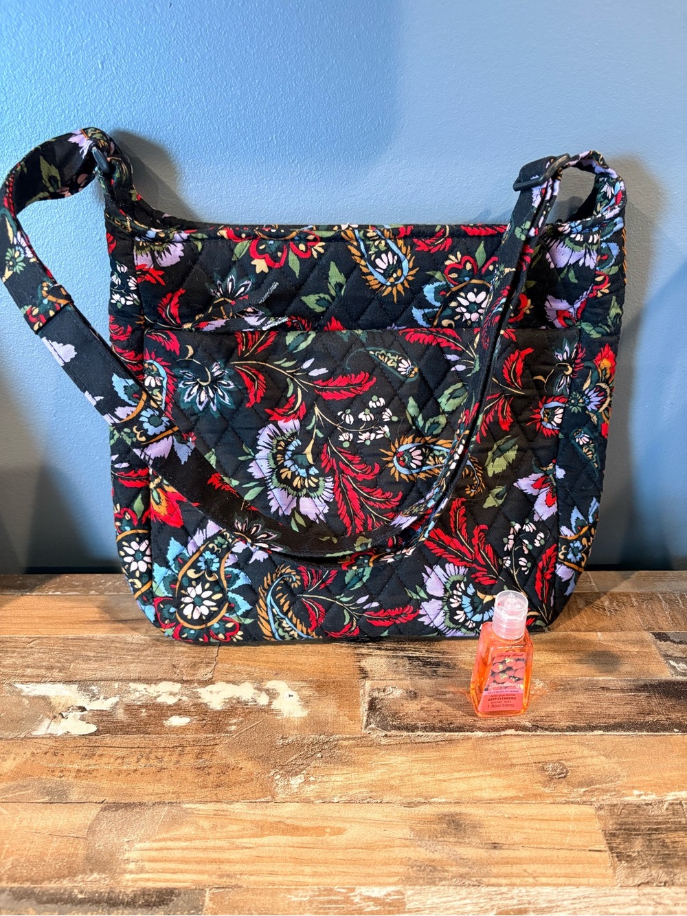 Quilted Vera Bradley Black Floral Crossbody Bag - Multi-Color